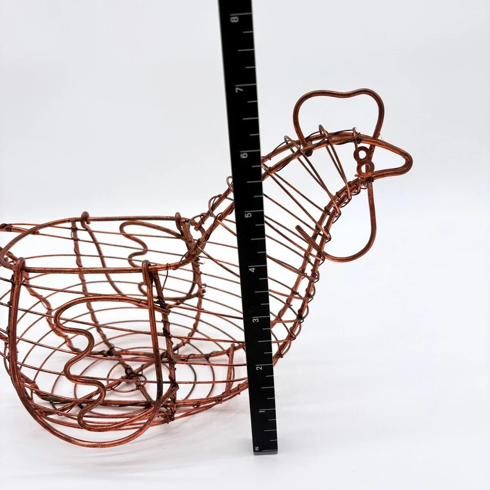 Rustic Copper Wire Chicken Egg Basket Farmhouse Country Kitchen Decor Hen Shape